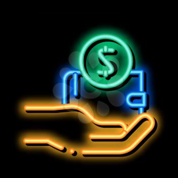 Hand Holds Wallet With Money neon light sign vector. Glowing bright icon Hand Holds Wallet With Money sign. transparent symbol illustration