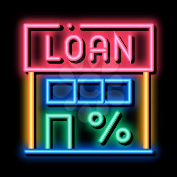 Loan Percent Building neon light sign vector. Glowing bright icon Loan Percent Building sign. transparent symbol illustration