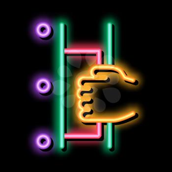 Hand Opens Refrigeration Door neon light sign vector. Glowing bright icon Hand Opens Refrigeration Door sign. transparent symbol illustration