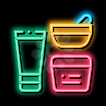 Cosmetic Container Tube neon light sign vector. Glowing bright icon Cosmetic Container Tube sign. transparent symbol illustration
