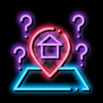 Gps Mark With House neon light sign vector. Glowing bright icon Gps Mark With House sign. transparent symbol illustration