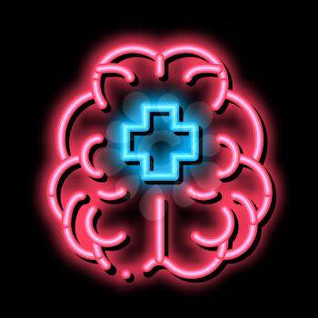 Brain And Medical Cross neon light sign vector. Glowing bright icon Brain And Medical Cross sign. transparent symbol illustration