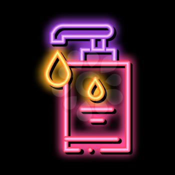 Hygiene Soap Bottle neon light sign vector. Glowing bright icon Man Strikethrough Mark sign. transparent symbol illustration