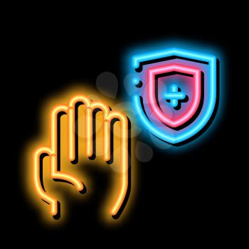 Hand Shield With Cross neon light sign vector. Glowing bright icon Hand Shield With Cross sign. transparent symbol illustration