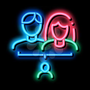 Man And Woman With Baby neon light sign vector. Glowing bright icon Man And Woman With Baby sign. transparent symbol illustration