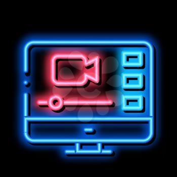 Video Player On Screen neon light sign vector. Glowing bright icon Video Player On Screen sign. transparent symbol illustration