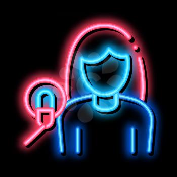 Woman With Microphone neon light sign vector. Glowing bright icon Woman With Microphone sign. transparent symbol illustration