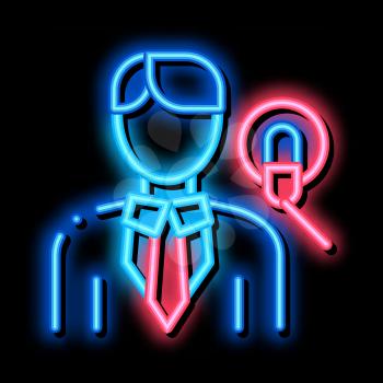 Man Host With Microphone neon light sign vector. Glowing bright icon Man Host With Microphone sign. transparent symbol illustration