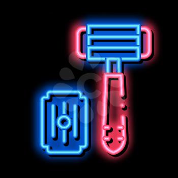 Shaving Razor And Blade neon light sign vector. Glowing bright icon Shaving Razor And Blade sign. transparent symbol illustration