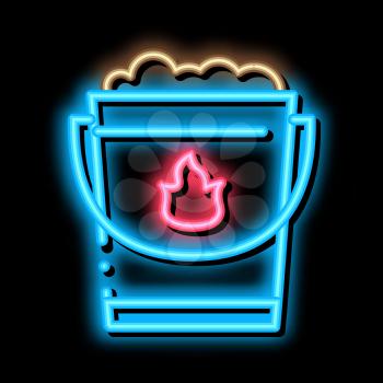 Fire Bucket With Sand neon light sign vector. Glowing bright icon Fire Bucket With Sand sign. transparent symbol illustration