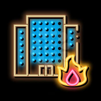 Burning Building House neon light sign vector. Glowing bright icon Burning Building House sign. transparent symbol illustration