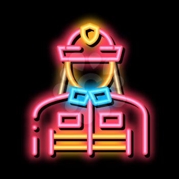 Firefighter Silhouette neon light sign vector. Glowing bright icon Firefighter Silhouette sign. transparent symbol illustration
