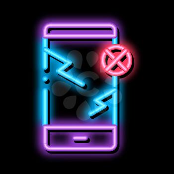 Broken Smartphone neon light sign vector. Glowing bright icon Broken Smartphone sign. transparent symbol illustration