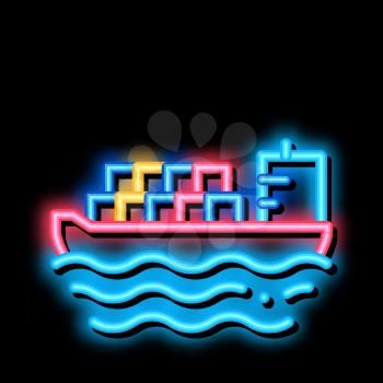 Cargo Ship At Sea neon light sign vector. Glowing bright icon Cargo Ship At Sea sign. transparent symbol illustration