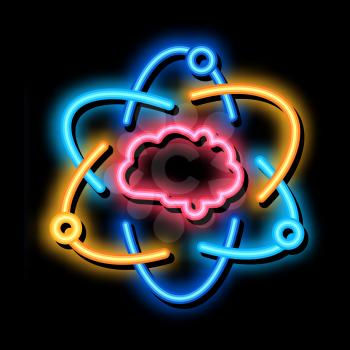 Atom Human Brain neon light sign vector. Glowing bright icon Atom Human Brain sign. transparent symbol illustration