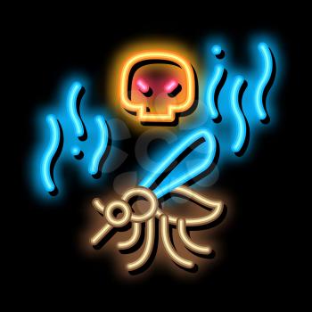 Mosquito Skull neon light sign vector. Glowing bright icon Mosquito Skull sign. transparent symbol illustration