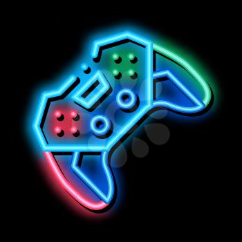 Game Joystick neon light sign vector. Glowing bright icon Game Joystick sign. transparent symbol illustration