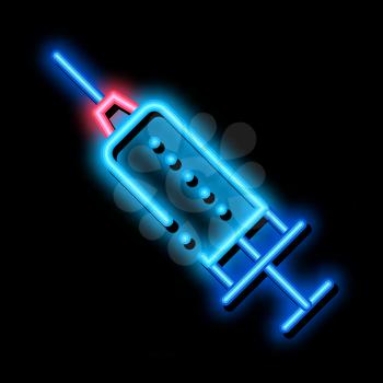 Drug Syringe neon light sign vector. Glowing bright icon Drug Syringe sign. transparent symbol illustration