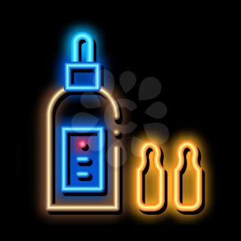 Bottle Capsules neon light sign vector. Glowing bright icon Bottle Capsules sign. transparent symbol illustration