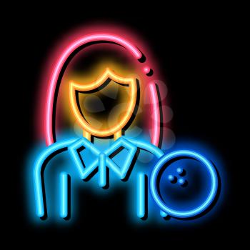 Woman Player neon light sign vector. Glowing bright icon Woman Player isometric sign. transparent symbol illustration