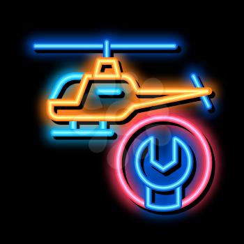 Helicopter Wrench neon light sign vector. Glowing bright icon Helicopter Wrench sign. transparent symbol illustration