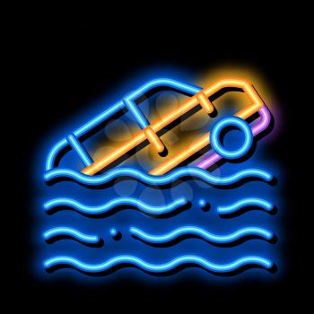 Sinking Car neon light sign vector. Glowing bright icon Sinking Car sign. transparent symbol illustration