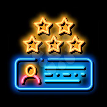 Review Stars neon light sign vector. Glowing bright icon Review Stars sign. transparent symbol illustration