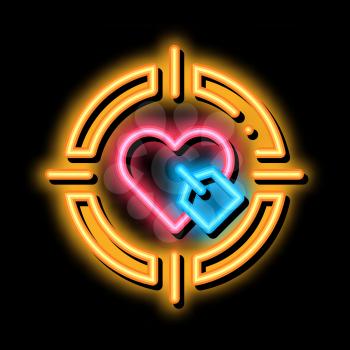 Heart Target neon light sign vector. Glowing bright icon Heart Target sign. transparent symbol illustration