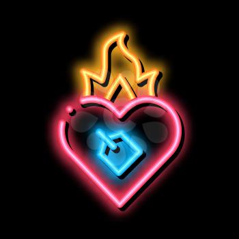 Burning Heart neon light sign vector. Glowing bright icon Burning Heart sign. transparent symbol illustration