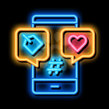Phone Heart Label neon light sign vector. Glowing bright icon Phone Heart Label sign. transparent symbol illustration