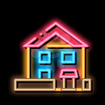 House Building neon light sign vector. Glowing bright icon House Building sign. transparent symbol illustration