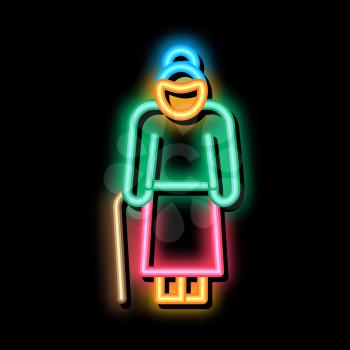 Old Woman Stick neon light sign vector. Glowing bright icon Old Woman Stick sign. transparent symbol illustration