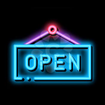 Open Nameplate neon light sign vector. Glowing bright icon Open Nameplate sign. transparent symbol illustration