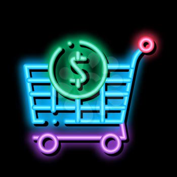 Shop Cart Dollar neon light sign vector. Glowing bright icon Shop Cart Dollar sign. transparent symbol illustration