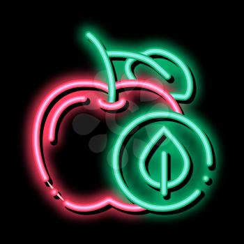 Apple Fruit Leaf neon light sign vector. Glowing bright icon Apple Fruit Leaf sign. transparent symbol illustration