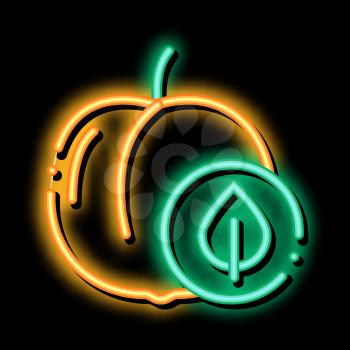 Peach Fruit Leaf neon light sign vector. Glowing bright icon Peach Fruit Leaf sign. transparent symbol illustration