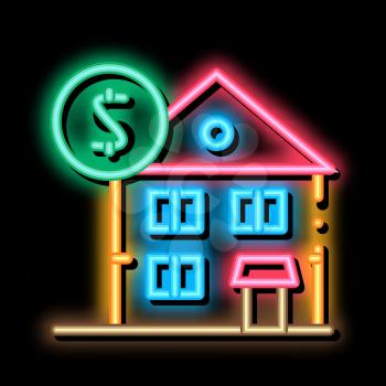 House Mortgage neon light sign vector. Glowing bright icon House Mortgage sign. transparent symbol illustration