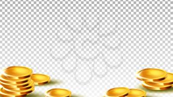 Coins Money Investment Or Saving Piggy Bank Vector. Metallic Coins Treasure For Pay And Buy Goods In Market. Finance Wealth Fortune, Banking Pounds Template Realistic 3d Illustration