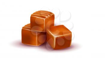 Toffee Caramel Candies Delicious Dessert Vector. Toffee Sweet Tasty Snack Pile Portion, Sweetness Nutrition. Sugary Confectionery Food Culinary Recipe Template Realistic 3d Illustration