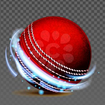 Cricket Ball Team Sportive Game Accessory Vector. Cricket Sportsman Play Tool For Hitting Or Bowling Stumps. Sport Playground With Bat On Stadium, Teamwork Activity Template Realistic 3d Illustration