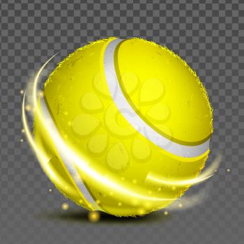 Tennis Ball Player Sportive Game Accessory Vector. Tennis Sportsman Play Tool For Hitting With Racket. Sport Playground With Racquet On Court, Competition Template Realistic 3d Illustration