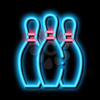 Bowling Skittles neon light sign vector. Glowing bright icon Bowling Skittles isometric sign. transparent symbol illustration
