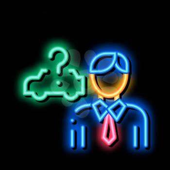 Buyer Chooses Car neon light sign vector. Glowing bright icon Buyer Chooses Car isometric sign. transparent symbol illustration