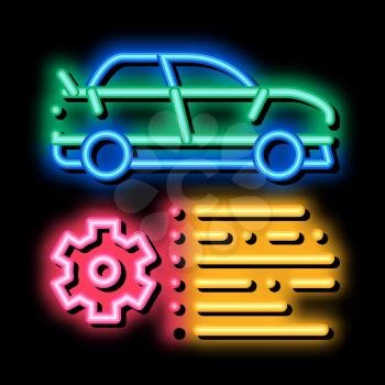 Car Feature Gear neon light sign vector. Glowing bright icon Car Feature Gear isometric sign. transparent symbol illustration