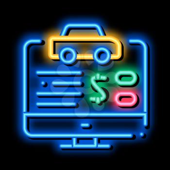Online Car Buy neon light sign vector. Glowing bright icon Online Car Buy isometric sign. transparent symbol illustration