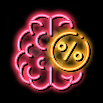 Brain Percentage neon light sign vector. Glowing bright icon Brain Percentage isometric sign. transparent symbol illustration