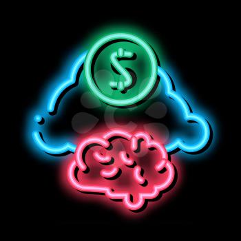 Brain Cloud Money neon light sign vector. Glowing bright icon Brain Cloud Money isometric sign. transparent symbol illustration
