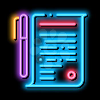 Agreement Pen neon light sign vector. Glowing bright icon Agreement Pen isometric sign. transparent symbol illustration