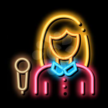 Reporter Woman neon light sign vector. Glowing bright icon Reporter Woman isometric sign. transparent symbol illustration