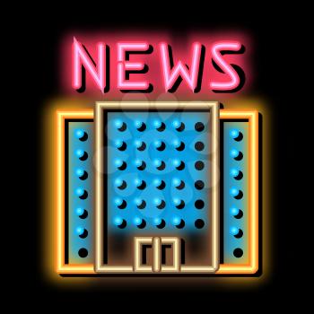 News Building neon light sign vector. Glowing bright icon News Building isometric sign. transparent symbol illustration